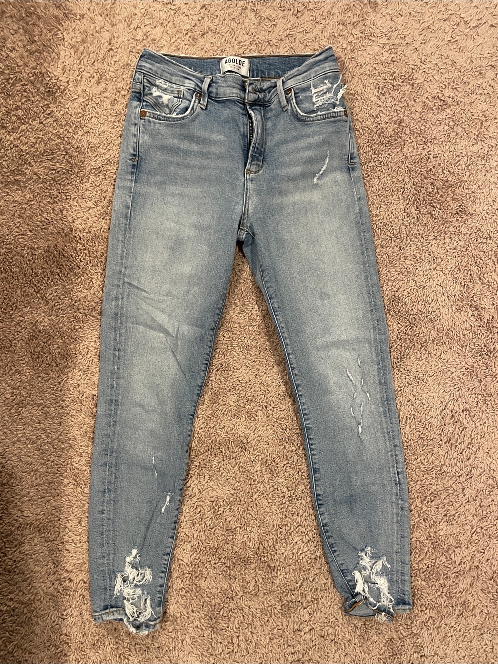 Agolde Light Wash Ripped High-Rise Skinny Jeans